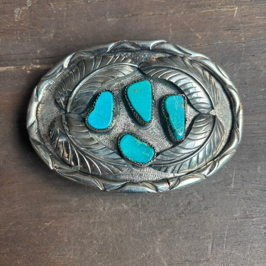 Silver Turquoise Stone Belt Buckle