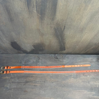 Brown leather kids belt with white wrapped sides