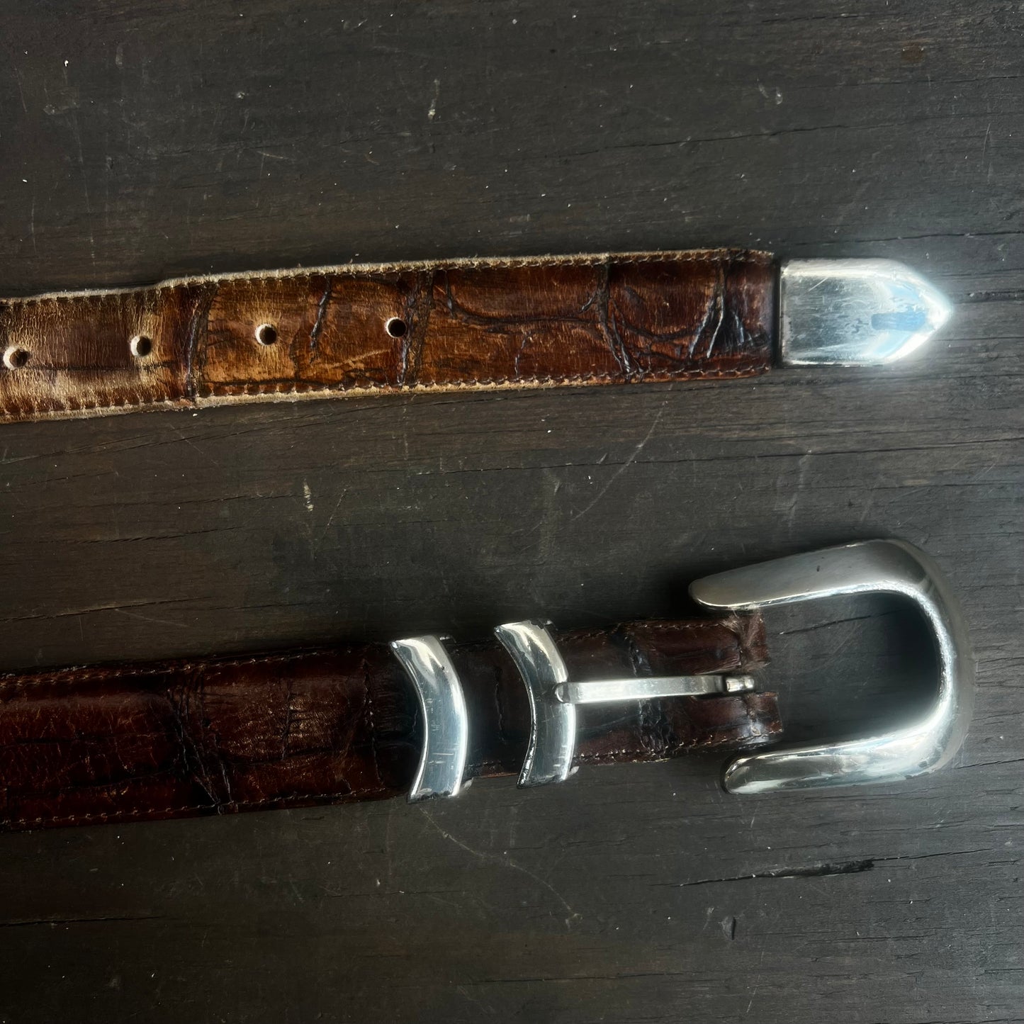 Dark Brown Embossed Leather Belt