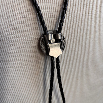 Concho Bolo on Black Leather Tie