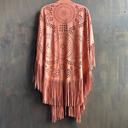 Pink Microsuede Fringed Shawl
