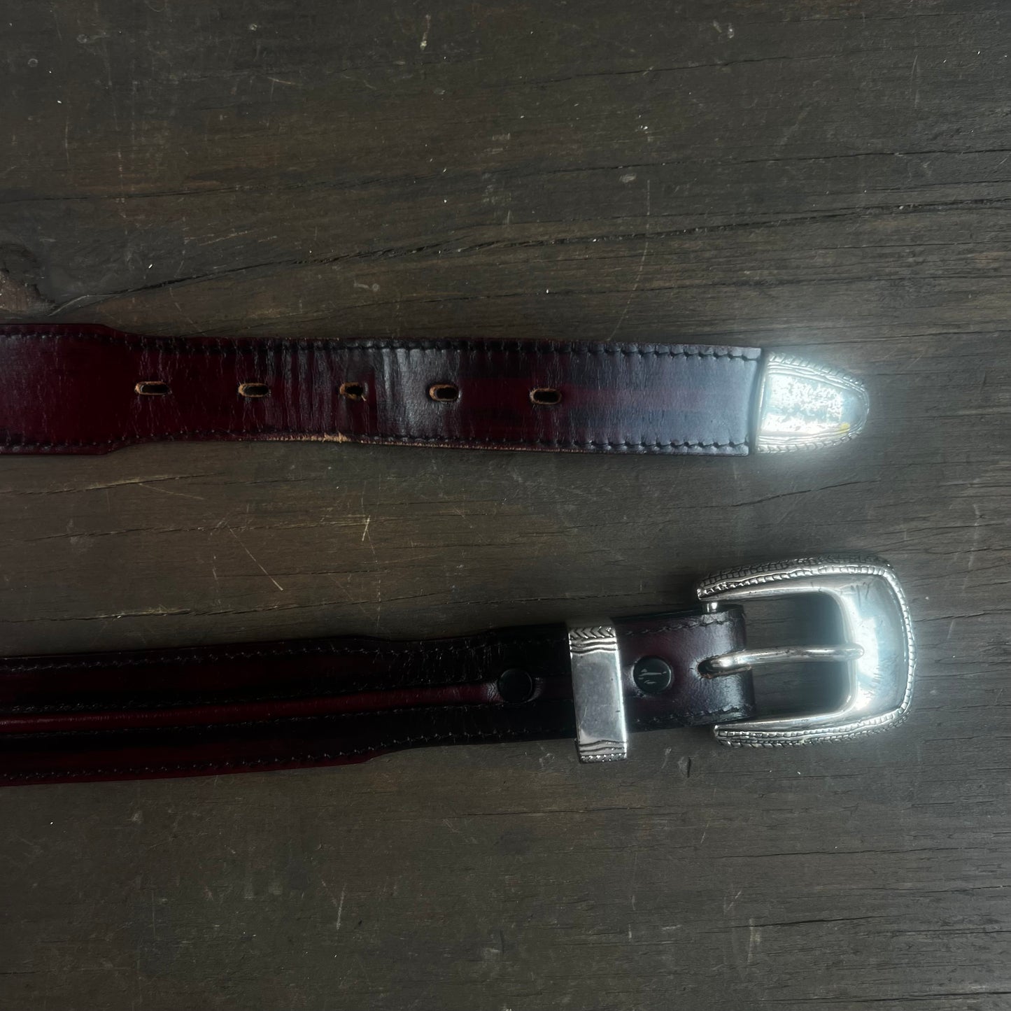 Burgundy Leather Belt with Silver Buckle