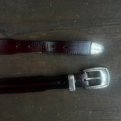 Burgundy Leather Belt with Silver Buckle
