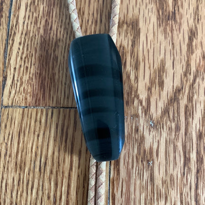 Obsidian Bolo with Two-Tone Leather Tie