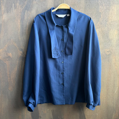 Vintage Navy Blue Blouse with Tie