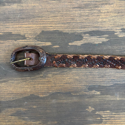 Reversible Brown Leather Belt with Wood Buckle