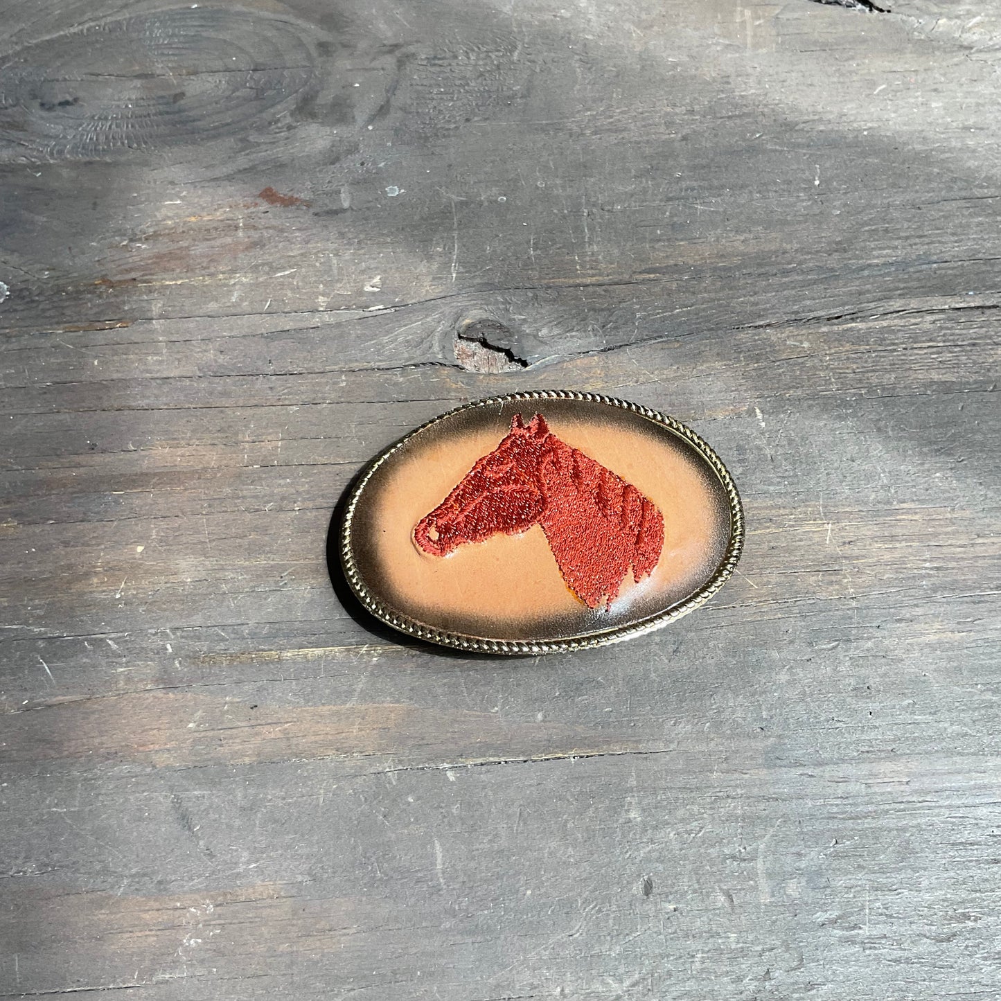 Embroidered Horse Head Belt Buckle