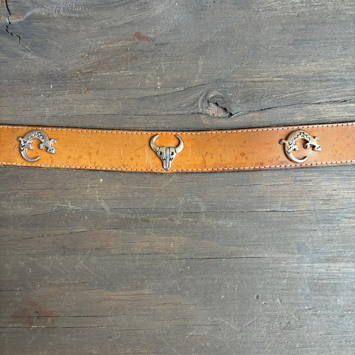 Brown Leather Belt with Silver Animal Details