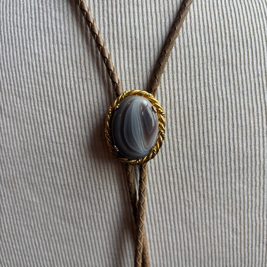 Botswana Agate Bolo on Beige Tie