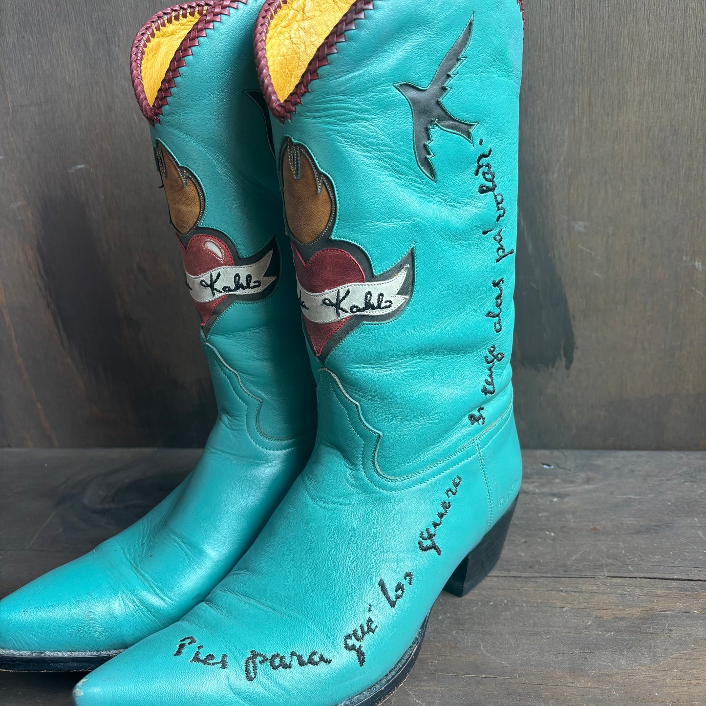 Frida Kahlo Blue Leather Boots
