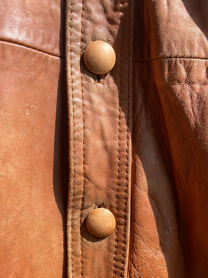 Brown Leather Jacket with Woven Details