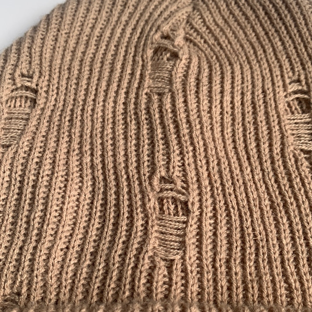 Beige Distressed Winter Hat