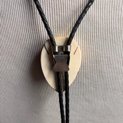 Hand Painted Wolf Bolo on Black Leather Tie