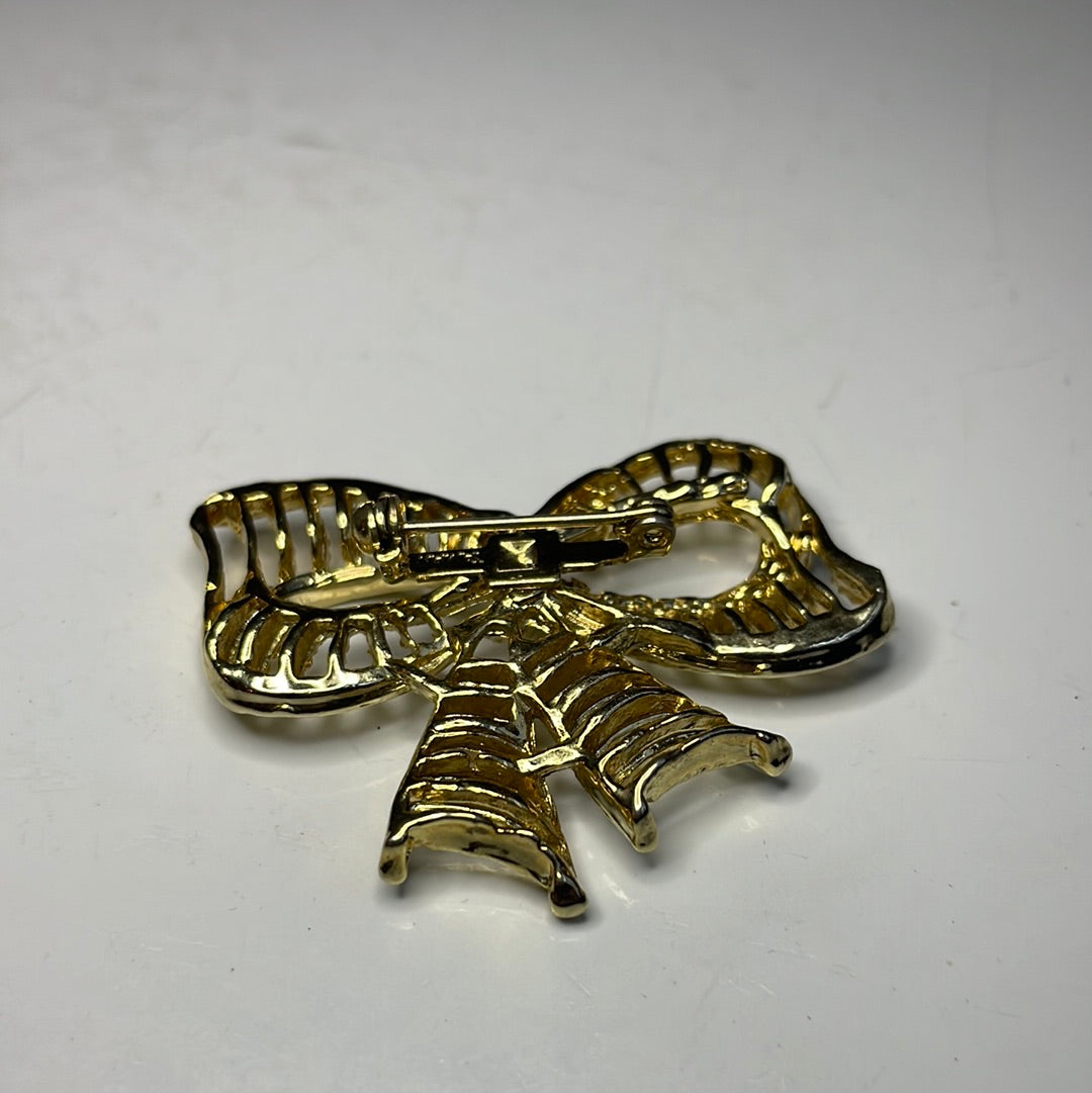 Gold Ribbon Pin Pendants Brooch