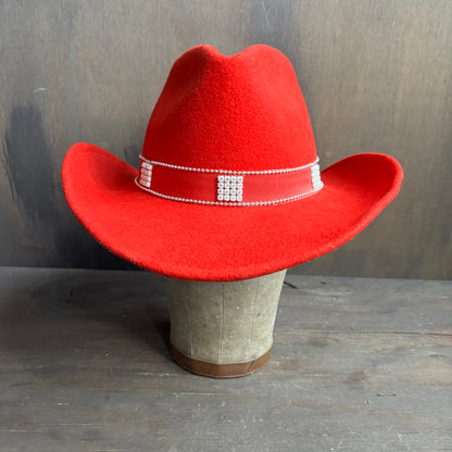 Red Wool Hat with Rhinestone Band