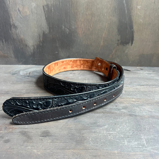 Black Tooled Leather Belt