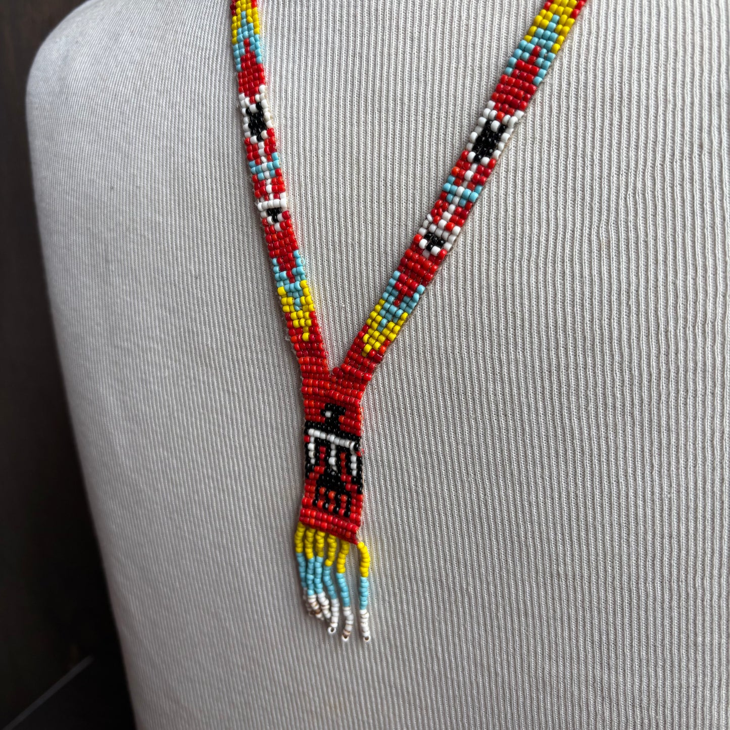 Seed Bead Thunderbird Necklace with Fringe