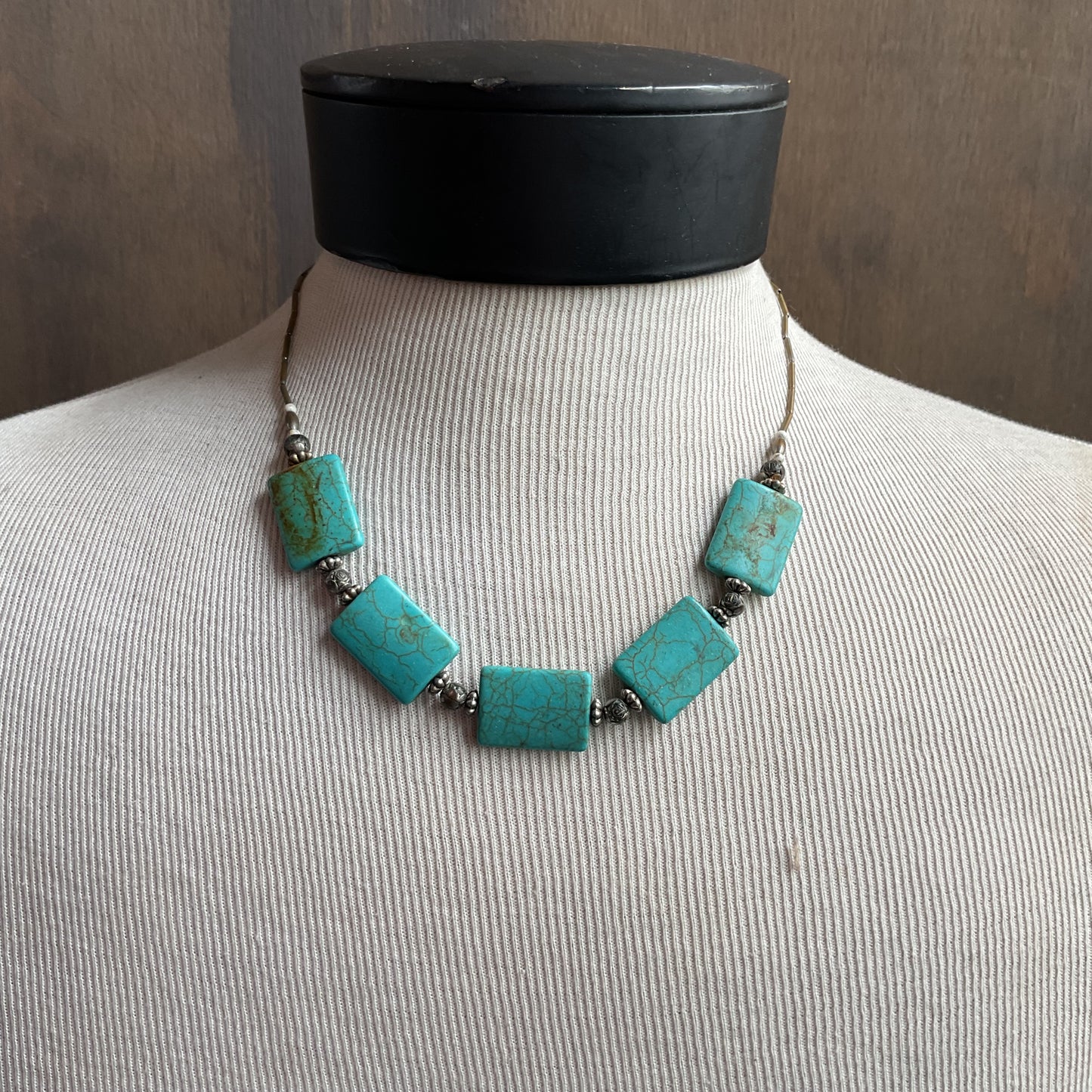 Turquoise Pillow Bead Necklace