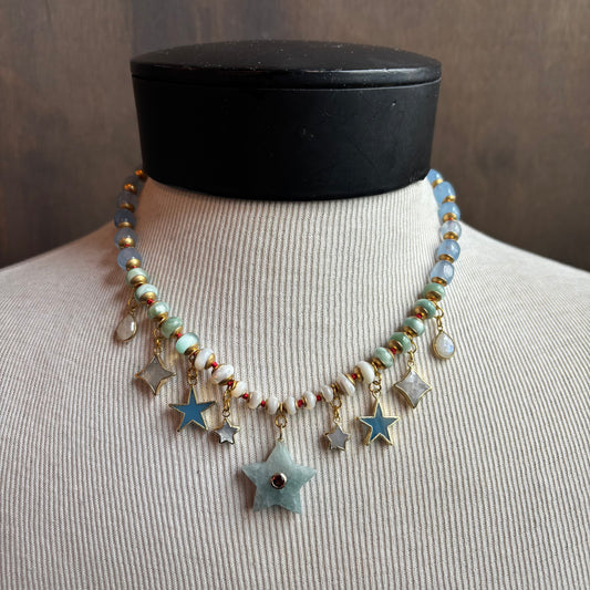 Ostrich Moon Star with Garnet Necklace