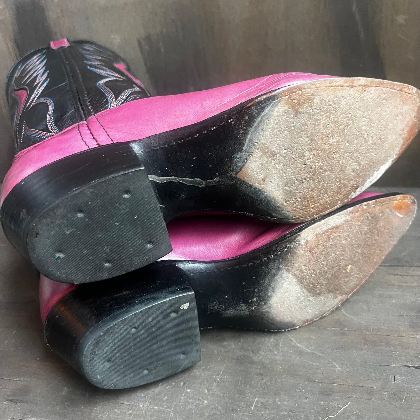 Dan Post Pink and Black Two- Tone Leather Boots