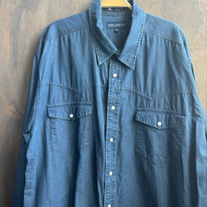 Dark Denim Pearl Snap Button Up
