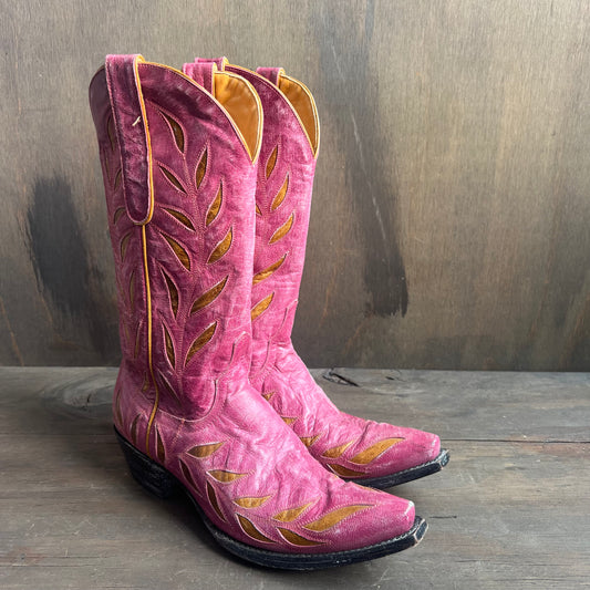 Old Gringo Pink Cowgirl Boots with Leaf Designs