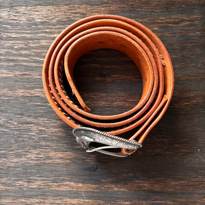 Tan Leather Belt with Cream Braid Detail