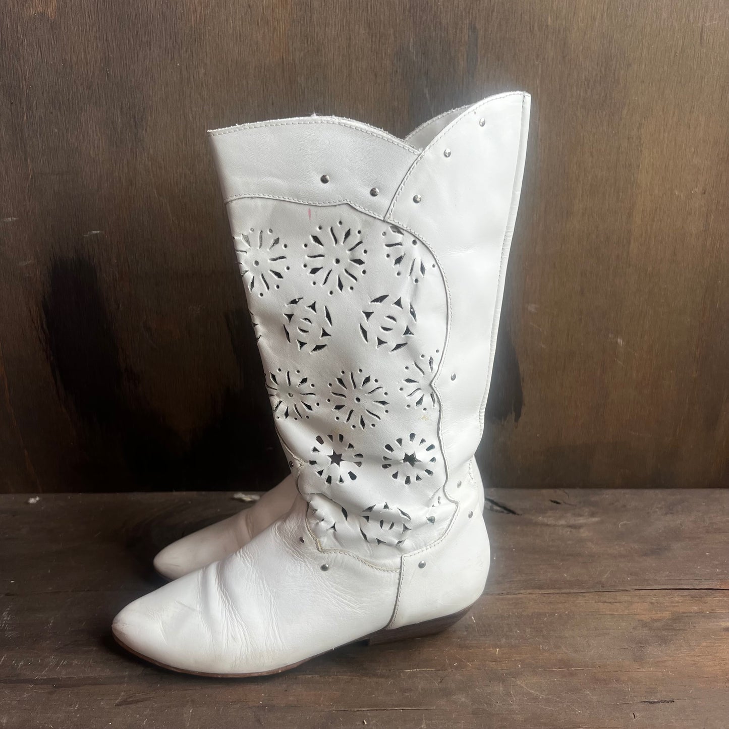 White Leather Boots with Cutouts