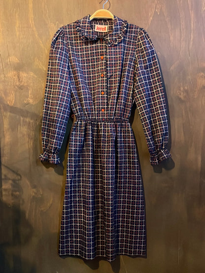 Vintage Jerell Navy Dress with Red and White Checkered Pattern
