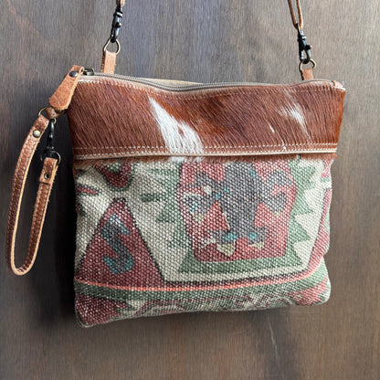 Cowhide Trim Woven Crossbody Bag