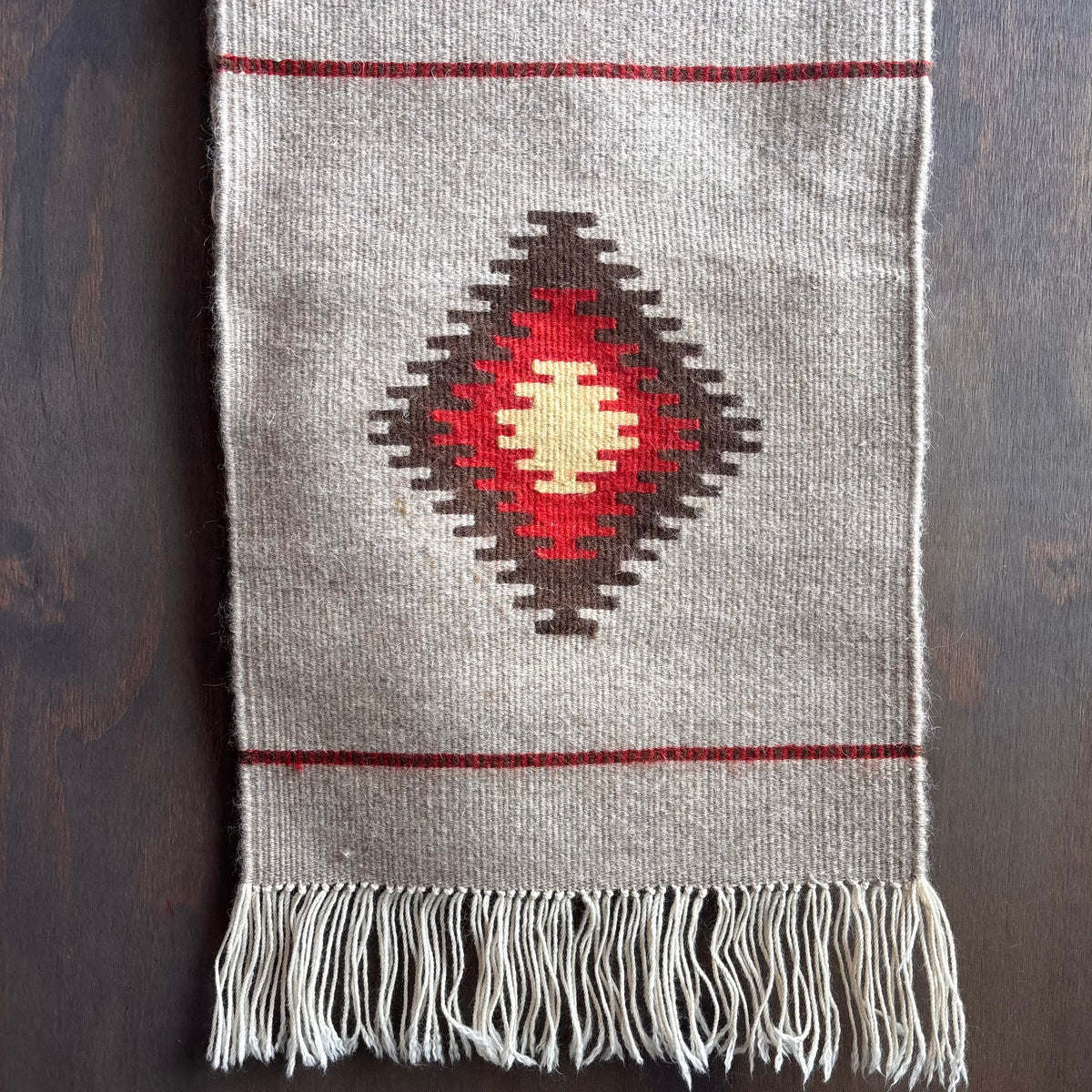 Vintage Beige Woven Geometric Table Runner