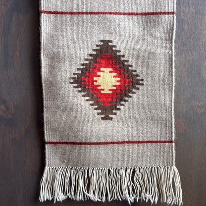 Vintage Beige Woven Geometric Table Runner
