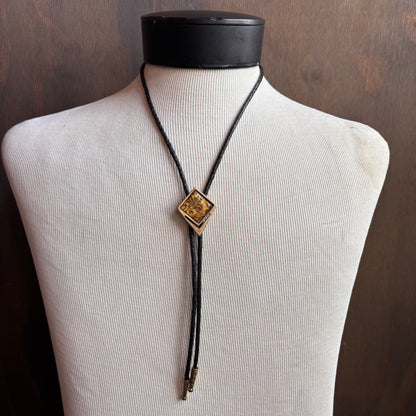 Vintage Faux Tiger Eye Bolo on Black Leather Tie