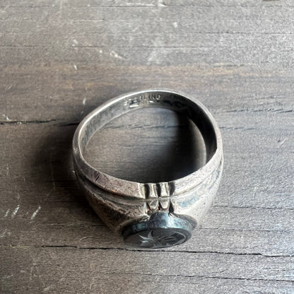 Vintage Sterling Silver and Hematite Carved Ring