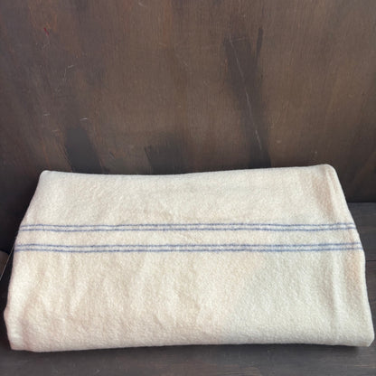 Cream Wool Blanket with Light Blue Stripe