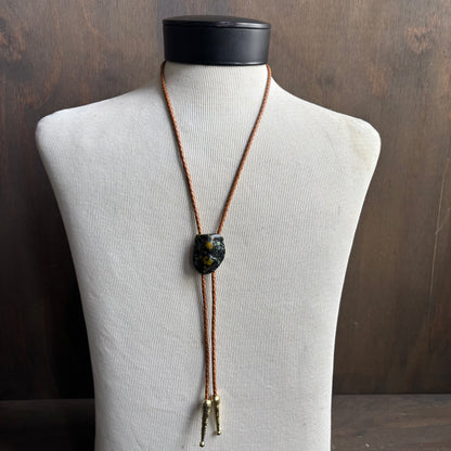 Speckled Stone Bolo on Tan Leather Tie