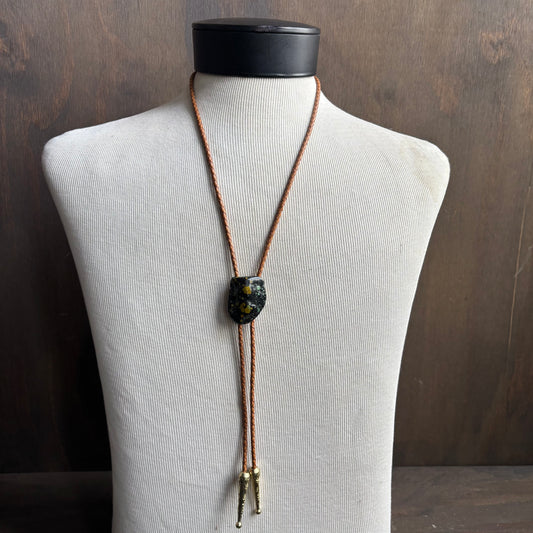 Speckled Stone Bolo on Tan Leather Tie