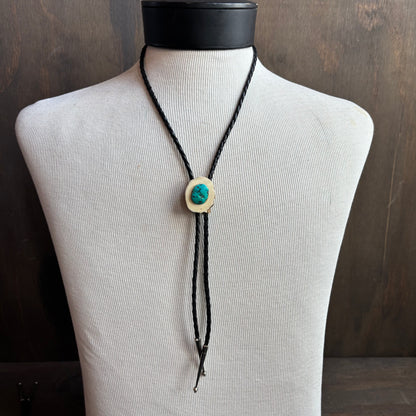 Wood and Stone Bolo on Black Tie