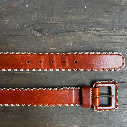 Leather Belt with White Stitched Border