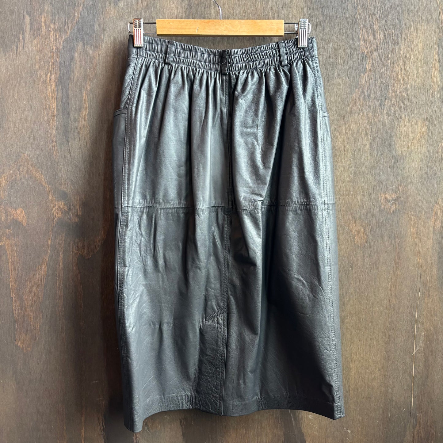Saks 5th Avenue Grey Leather Skirt