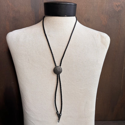 Concho Bolo on Black Leather Tie