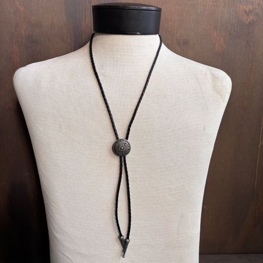 Concho Bolo on Black Leather Tie