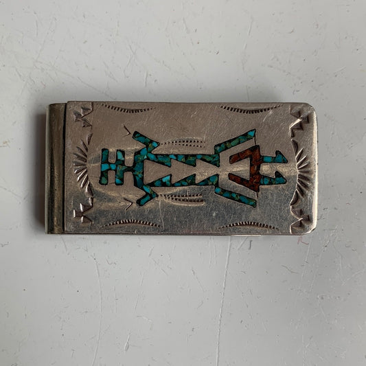 Sterling silver & turquoise chip money clip