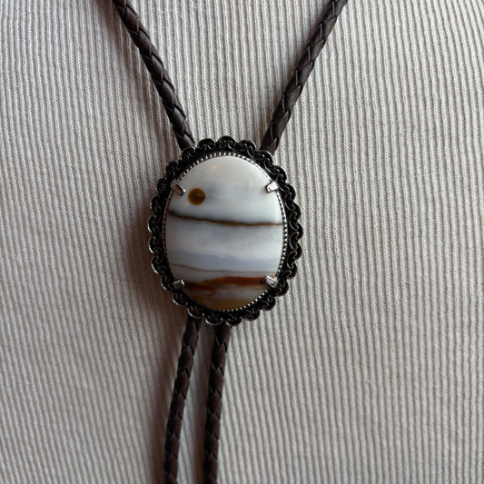 Striped Jasper Bolo on Brown Tie