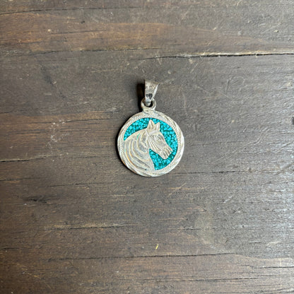 Silver and Turquoise Chip Horse Pendant