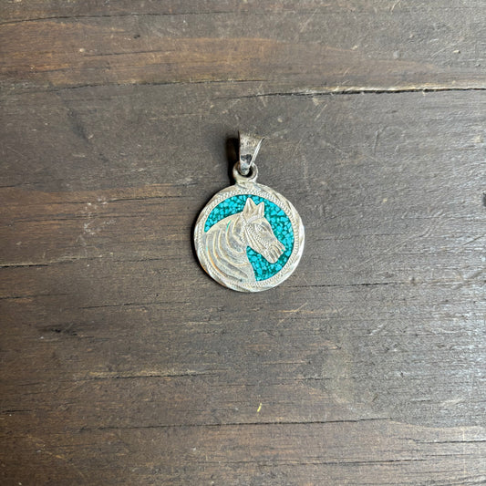 Silver and Turquoise Chip Horse Pendant