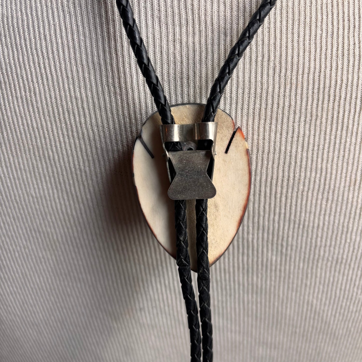 Hand Painted Bear Bolo on Black Leather Tie