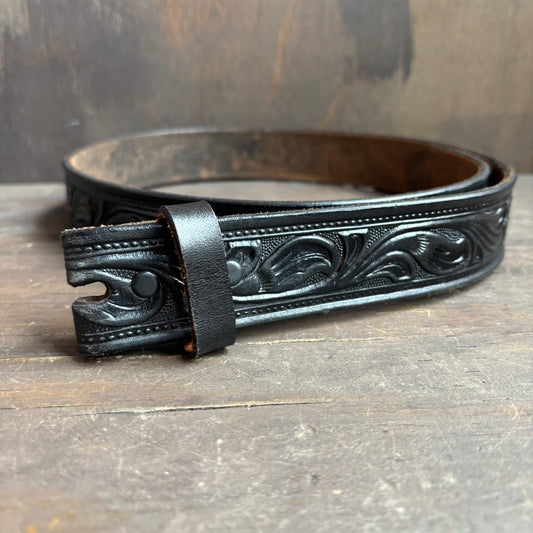 Tooled Black Leather Belt