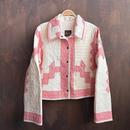 Vintage White and Red Dot Quilt Cropped Jacket