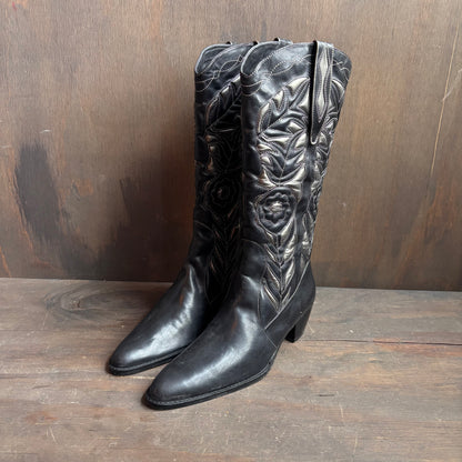 Two-Tone Floral Boots
